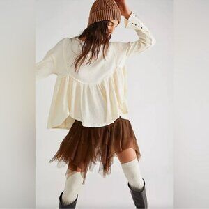 Free People Oh My Babydoll Waffle Knit‎ Oversize Thermal Top Cream Small